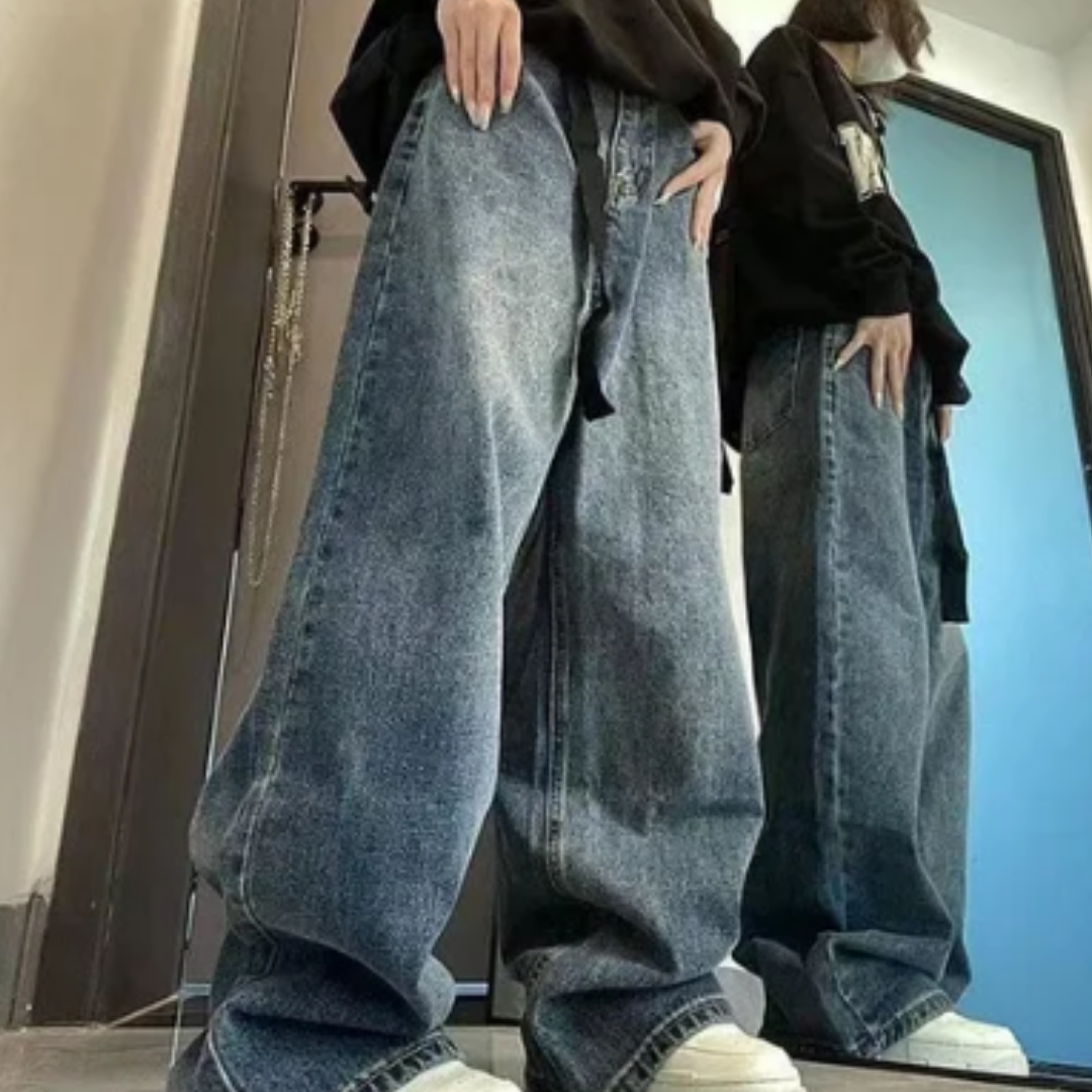 Blue Belt Baggy Jeans