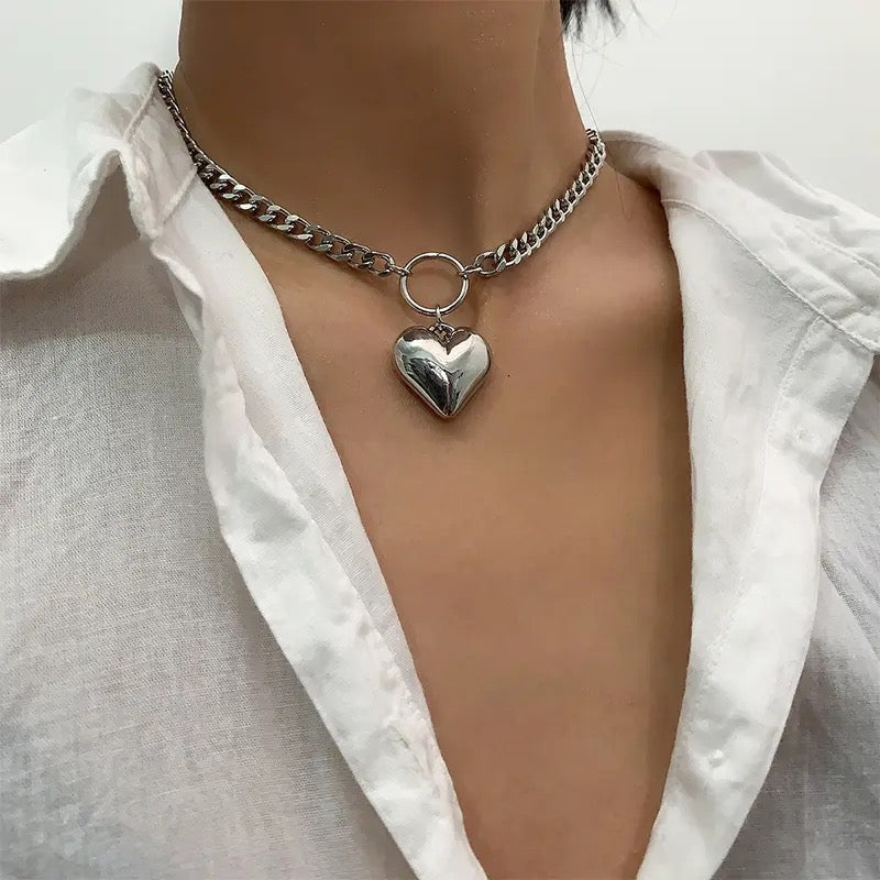 Heart Pendant Link Chain Necklace